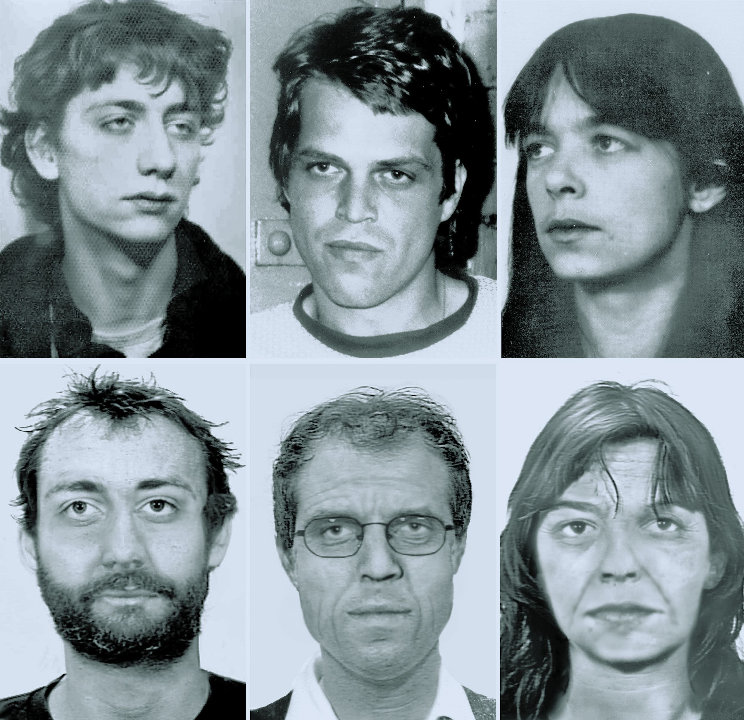 Die Fahndungsbilder zeigen Garweg, Staub und Klette (oben) und wie sie von den Ermittlern künstlich gealtert wurden (unten).